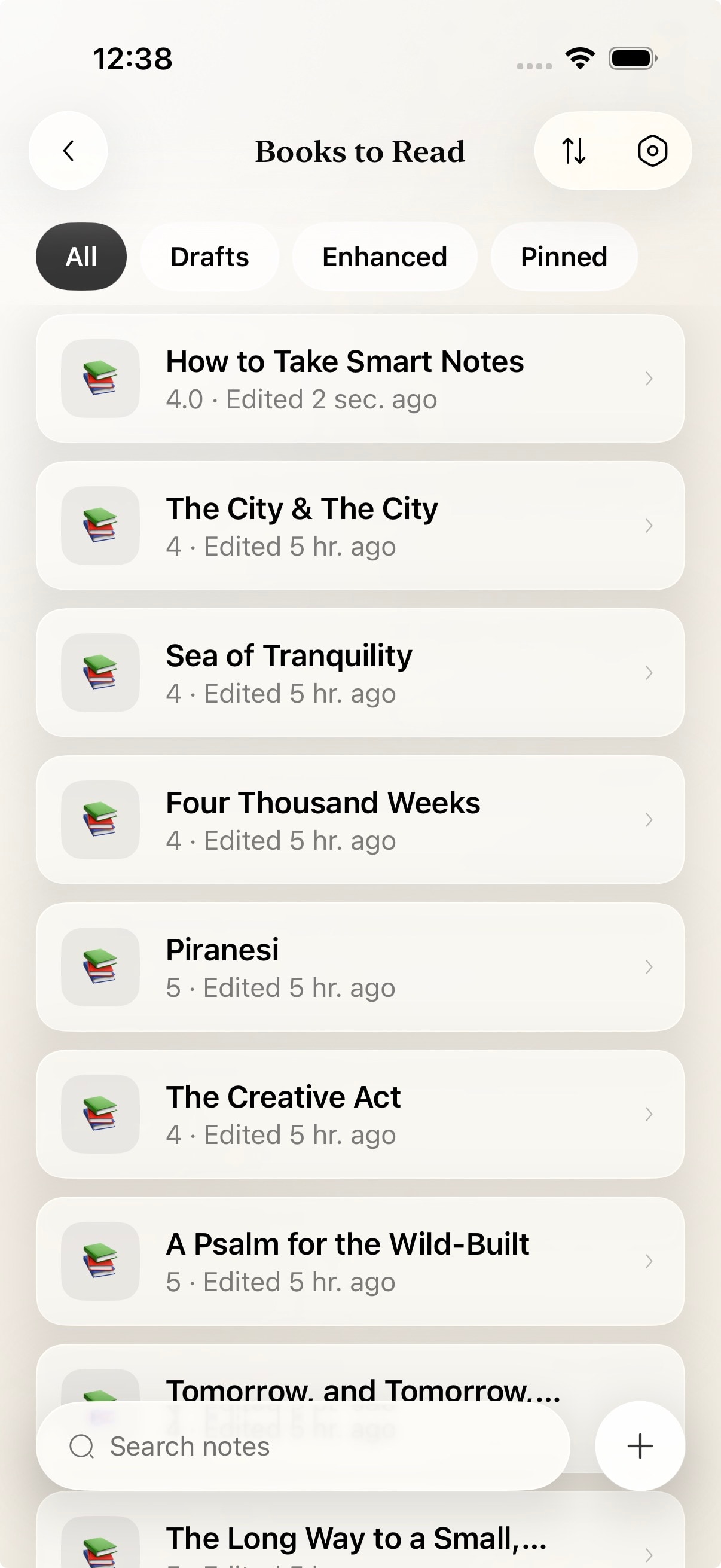 Fold folder note list with drafts, enhanced, and pinned filters