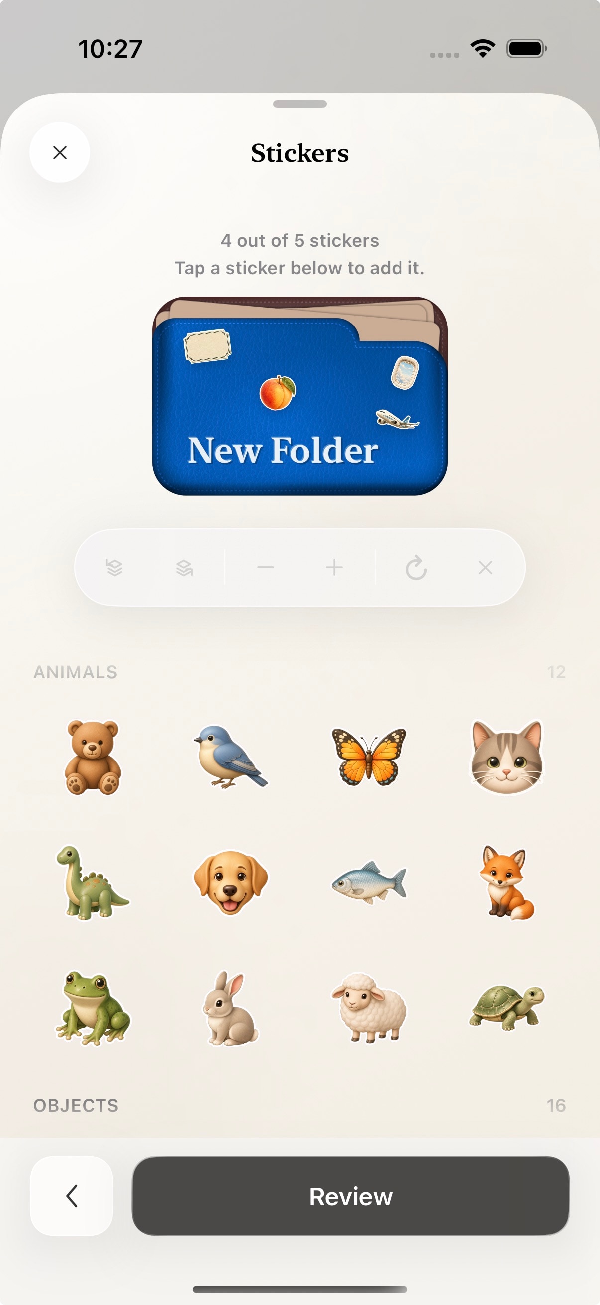 Fold sticker picker adding stickers and color to a folder